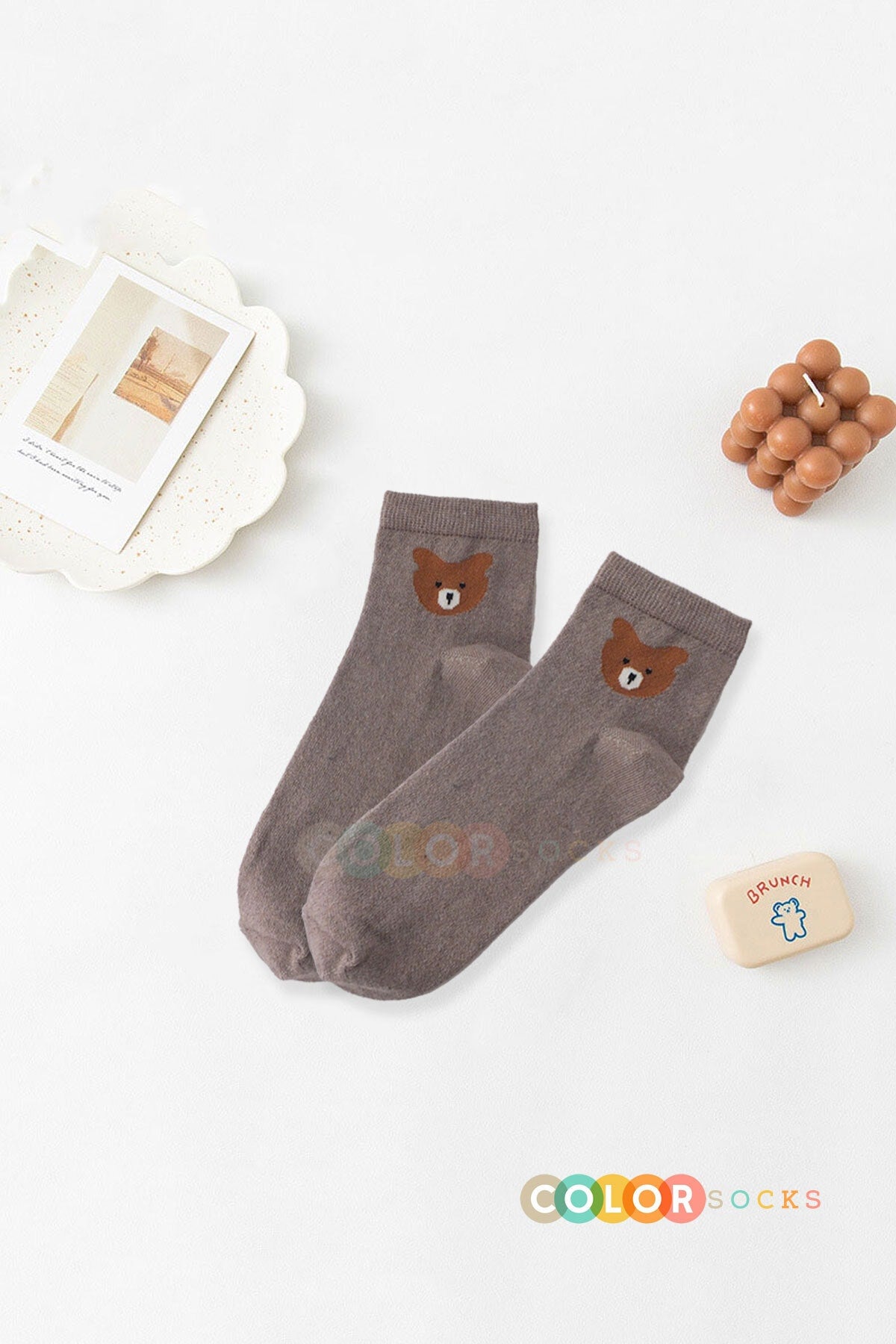 Color Socks 3'lü Sevimli Ayı Desenli Kadın Çorap (EXTRA SOFT) Çok Renkli