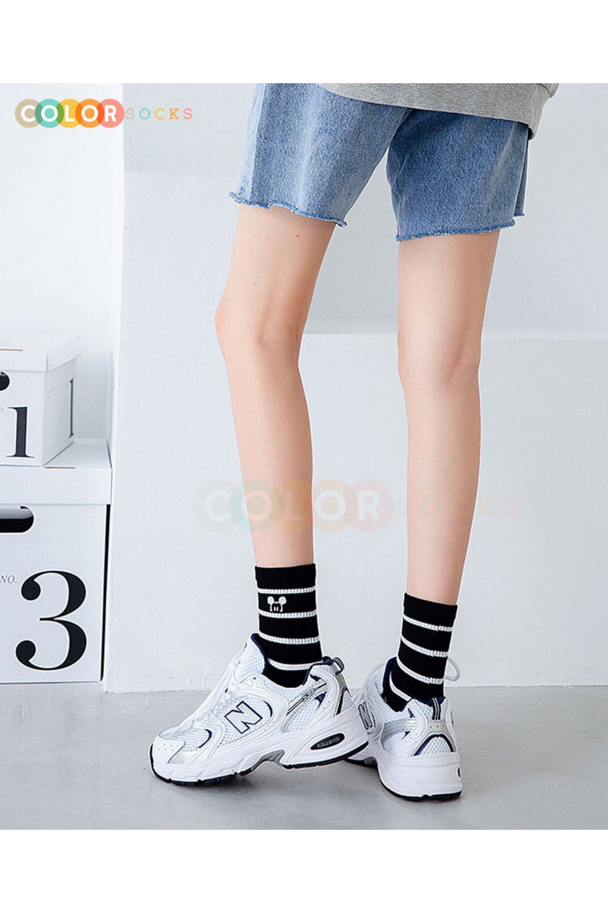 Color Socks 5 Çift Kolej Mickey Mouse Desenli Kadın Çorap Çok Renkli