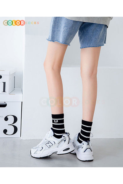 Color Socks 5 Çift Kolej Mickey Mouse Desenli Kadın Çorap Çok Renkli