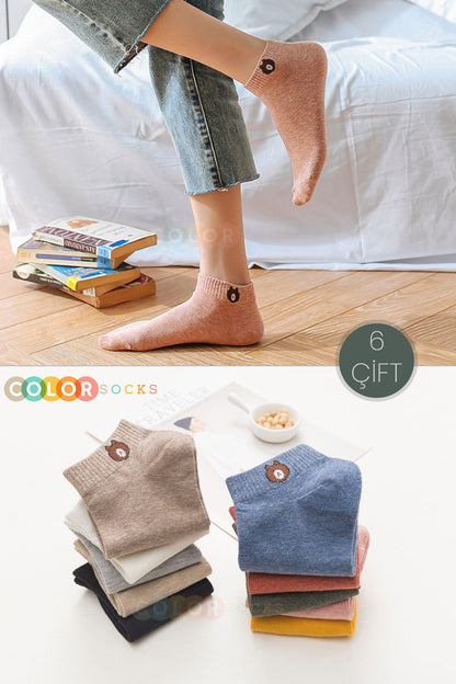 Color Socks 6 Çift Sevimli Teddy Bear Çorap Çok Renkli
