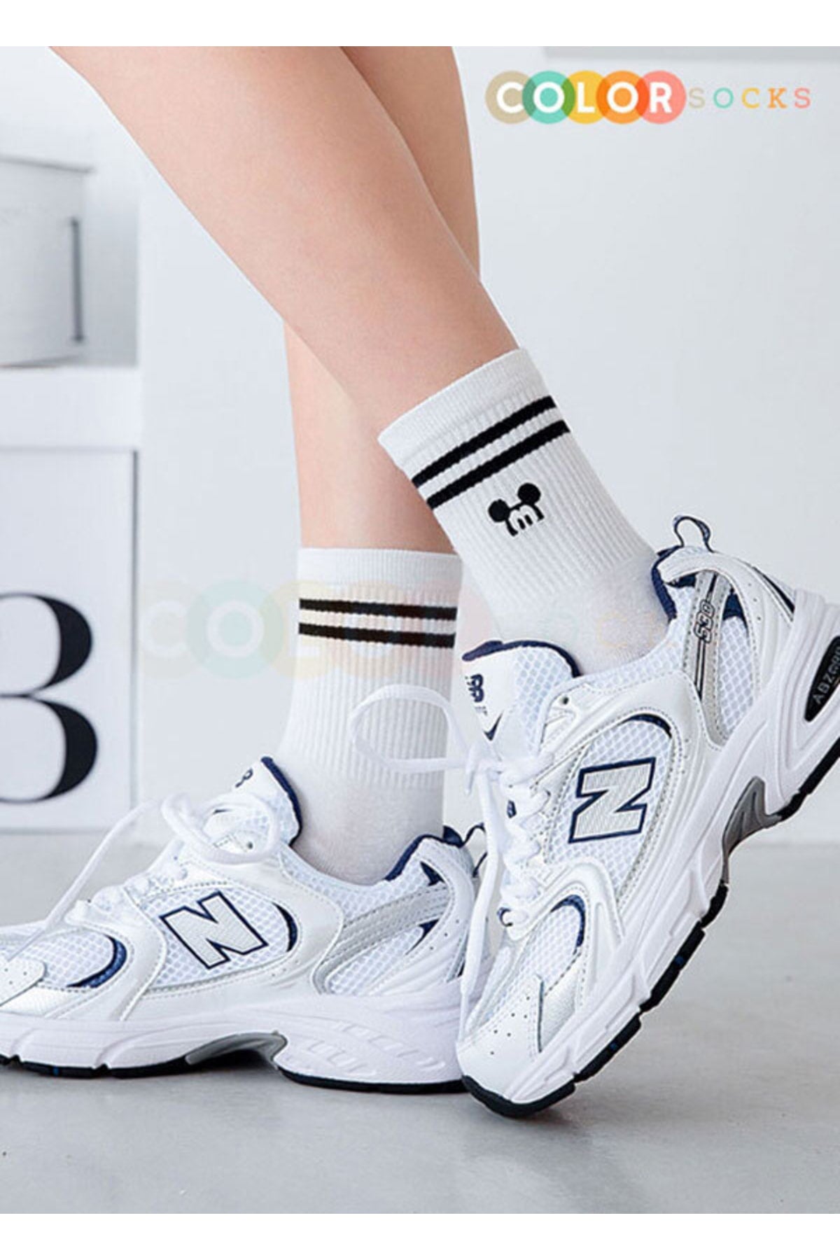 Color Socks 5 Çift Kolej Mickey Mouse Desenli Kadın Çorap Çok Renkli