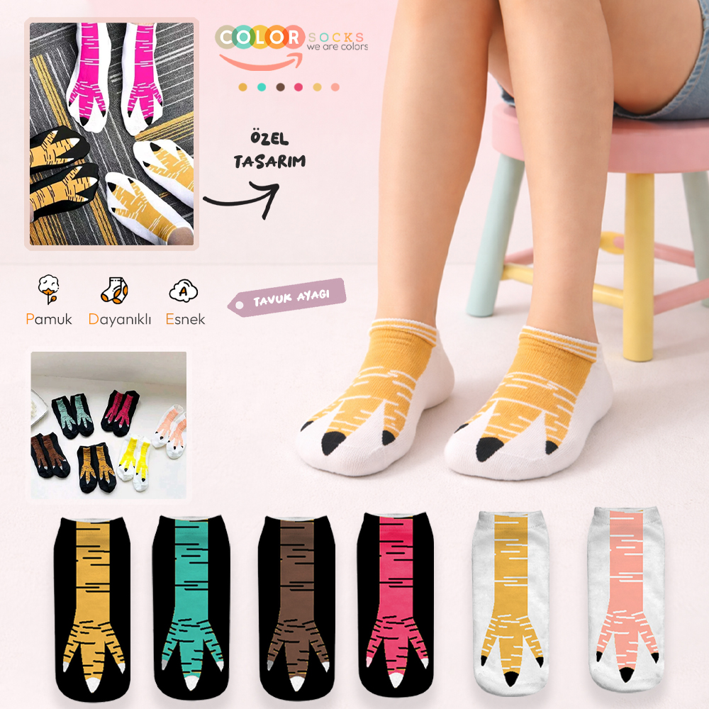  6 Çift Tavuk Ayağı Desenli Patik Çorap Seti (Extra Soft)